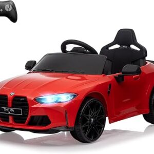 12V Electric Ride On Car w/RC,Licensed by BMW M4 Toddler Electric Vehicle | for 37-83 months,Power Wheels for Boys Girls, with Suspension System,3 Speeds, Bluetooth, MP3, Double Door, LED Light(red)